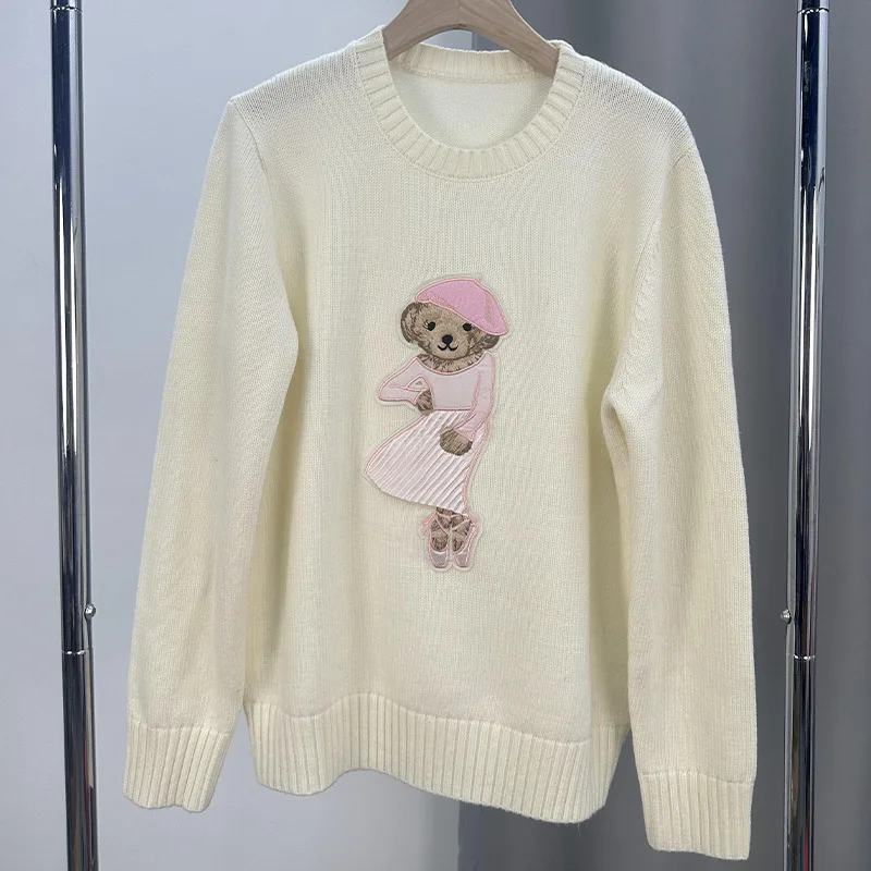 fashion Bear Embroidery Sweater Y2K Tops pink Long Sleeve Women Pullover Thick Knitwear Spring Winter Luxury Design men