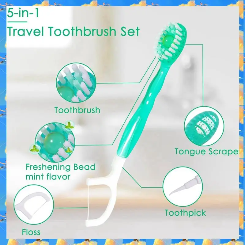 FTS 40 Pack Disposable Mini Travel Toothbrushes - 5 In 1 Function, Travel Date Portable Individually Packed