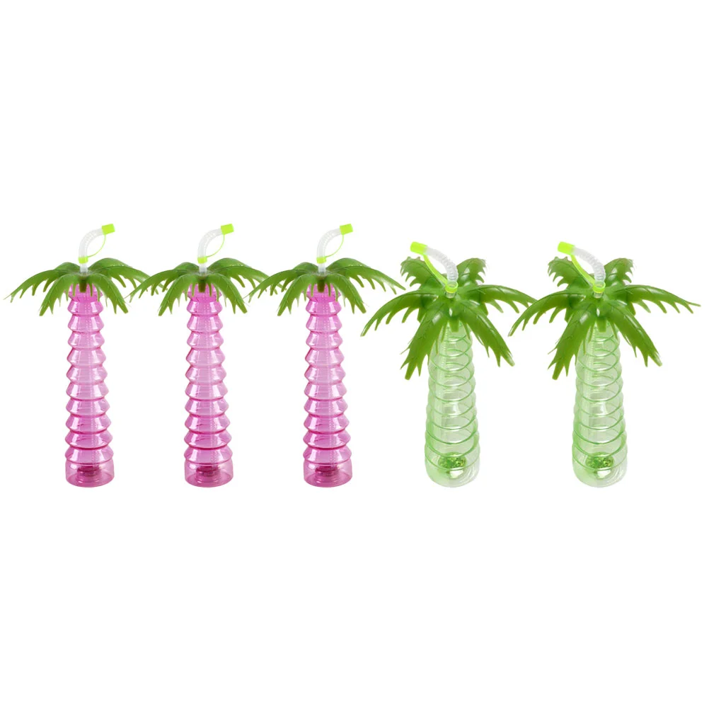 

5 Pcs Tropical Coco Shaped Straw Cup Hawaiian Mug Water Bottle Clear Palm Tree Juice Milk Tea