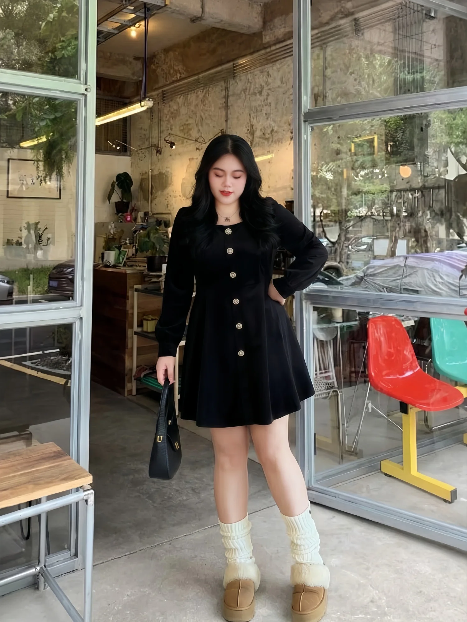 

Повседневное платье с квадратным вырезом больших размеров, универсальное, для ношения под одеждой, зимнее, новая модель, А-силуэт, из полиэстера, с длинным рукавом, короткое.