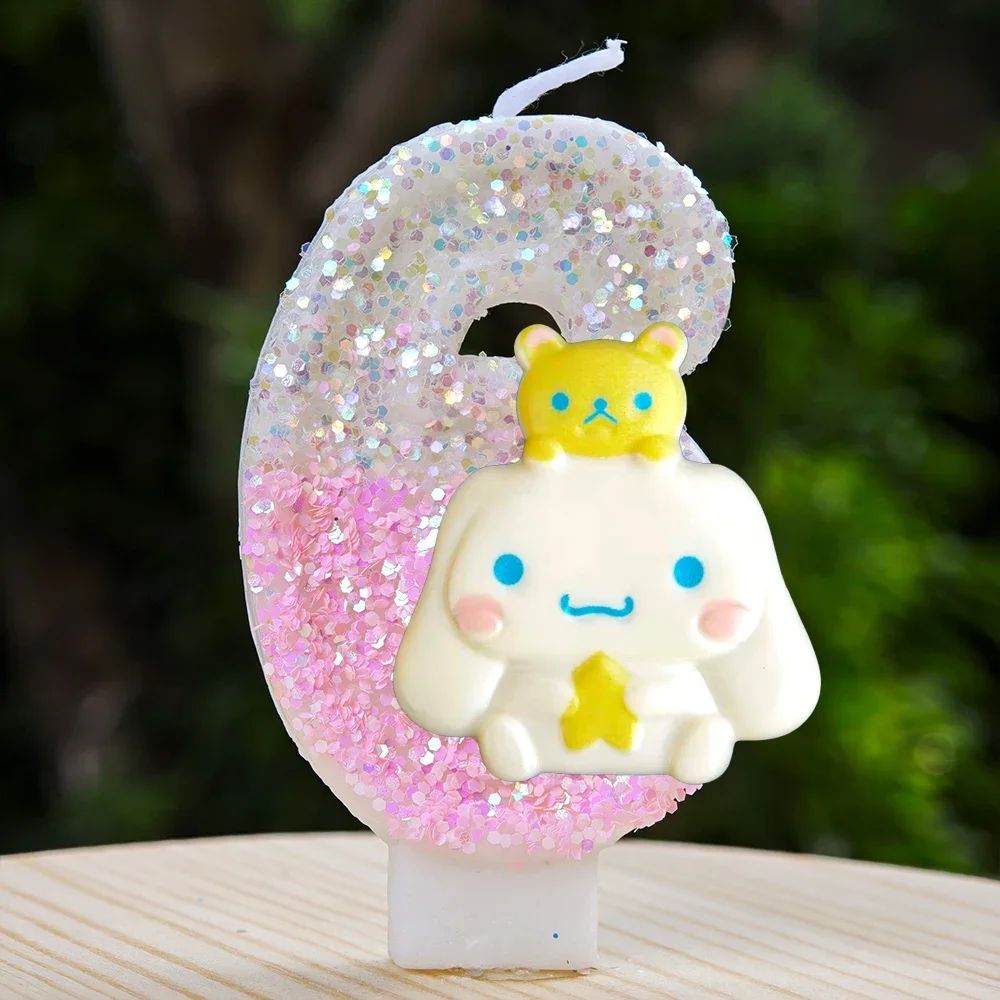 Kawaii Cinnamoroll Cartoon-Themen Glitzerkerze Kinder Geburtstagskerze Dekorationen Tortendekoration Baby-Shower Party-Zubehör – Detail 8