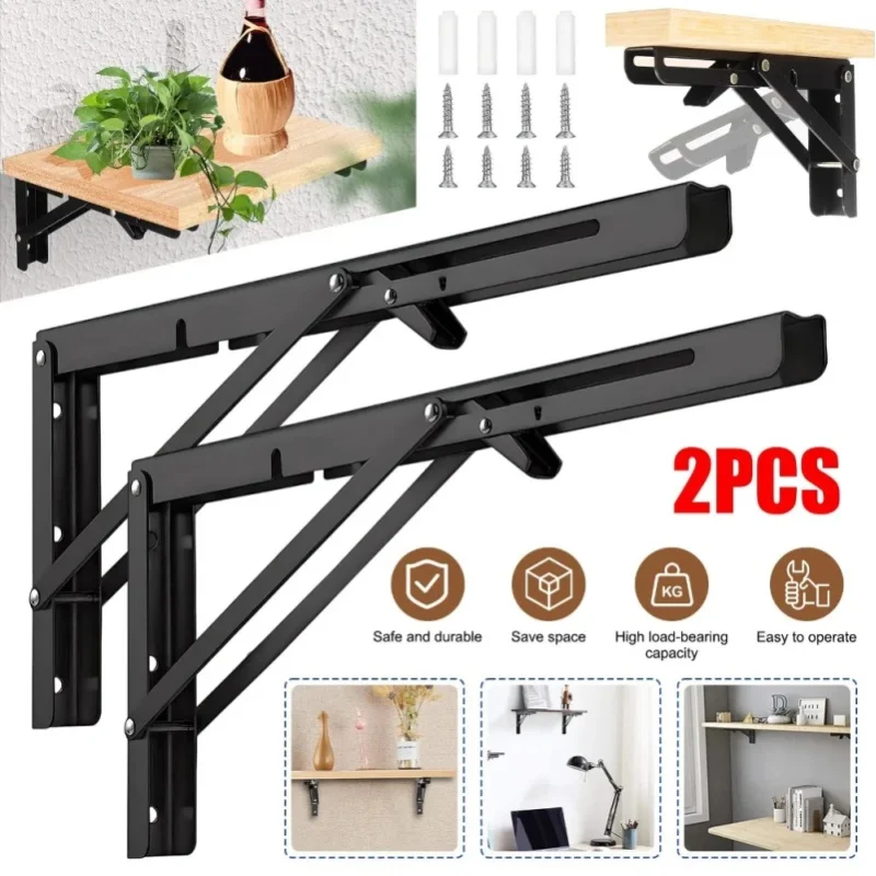 2 Stück Schwerlast-Klappregalhalterungen, 400mm zusammenklappbare Metall-Wandhalterungen, robuste Winkelhalter für Klapptische, Schreibtische, Werkbänke, platzsparende DIY-Hardware für Küche, Garage,