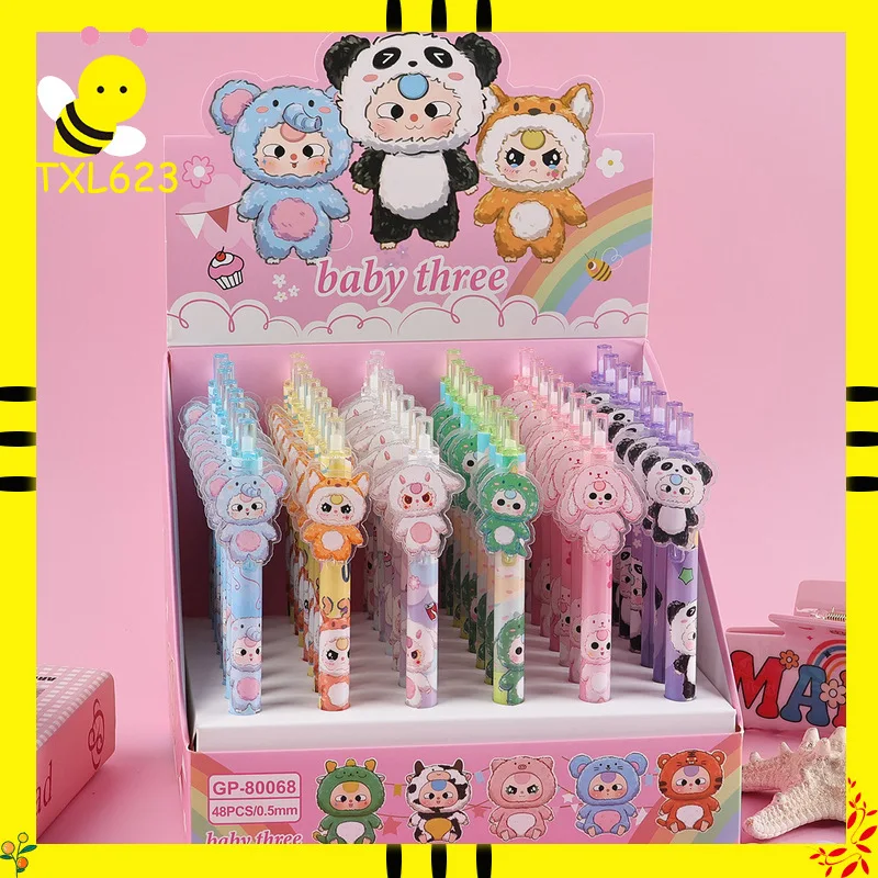 In Stock Baby Three Series Gel Pens 6pcs 0.5mm Black Cartoon Student Press Signature Pen Writing Exercise Stationery Wholesale