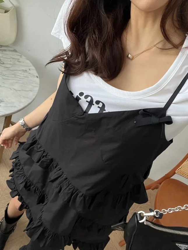 2025년 여름 신상 여성 드레스 스트랩리스 나비 매듭 스플라이싱 밑단 숏 스커트 패셔너블하고 시대를 초월한 우아한 디자인