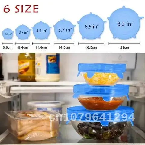 6 Pieces of Silicone Food Fresh-Keep Sealing Cap Vacuum Stretch Reusable Food Packaging Cover Kitchen Silicone Lid