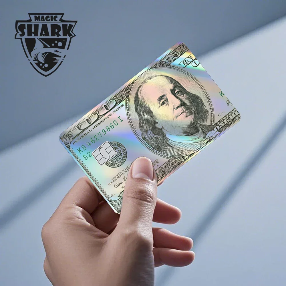 غطاء فيلم لاصق عاكس من Maigc Shark Gold Dollar Money Cartoon Meme لبطاقة الائتمان المصنوعة من بنك الخصم وشريحة كبيرة صغيرة