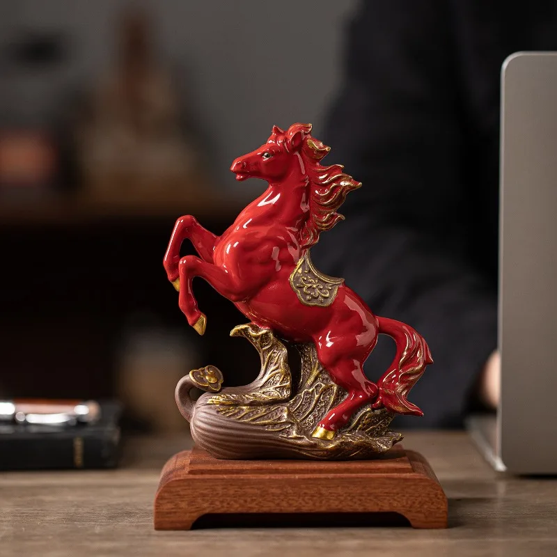 Ceramic Horse Statue, Red Zodiac Animal Wealth Decoration, Home Decoration Craftsmanship
