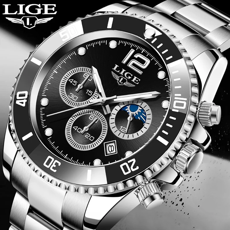 LIGE New Men\'s Quartz Wristwatches Fashion Military Sports Chronograph Top Brand Luxury Waterproof Watch Men Relogio Masculino