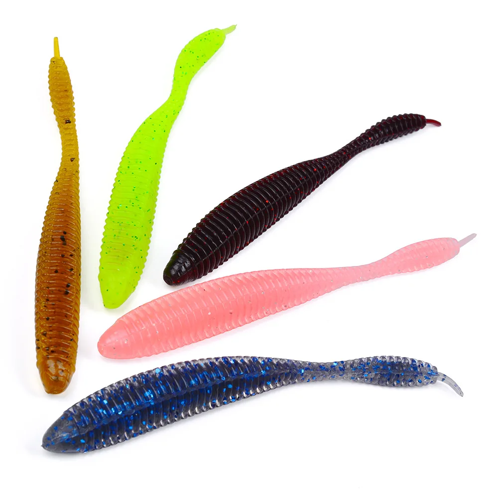 10 unids/bolsa cebo suave de pesca biónico roscado gusano de pan cebo falso 10CM/3G PVC alta elasticidad aguja cola flotante herramienta de pesca