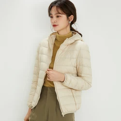 Mulheres de inverno com capuz puffer jaquetas ultra leve para baixo casaco quente parka feminino portátil outwear blusão acolchoado jaqueta