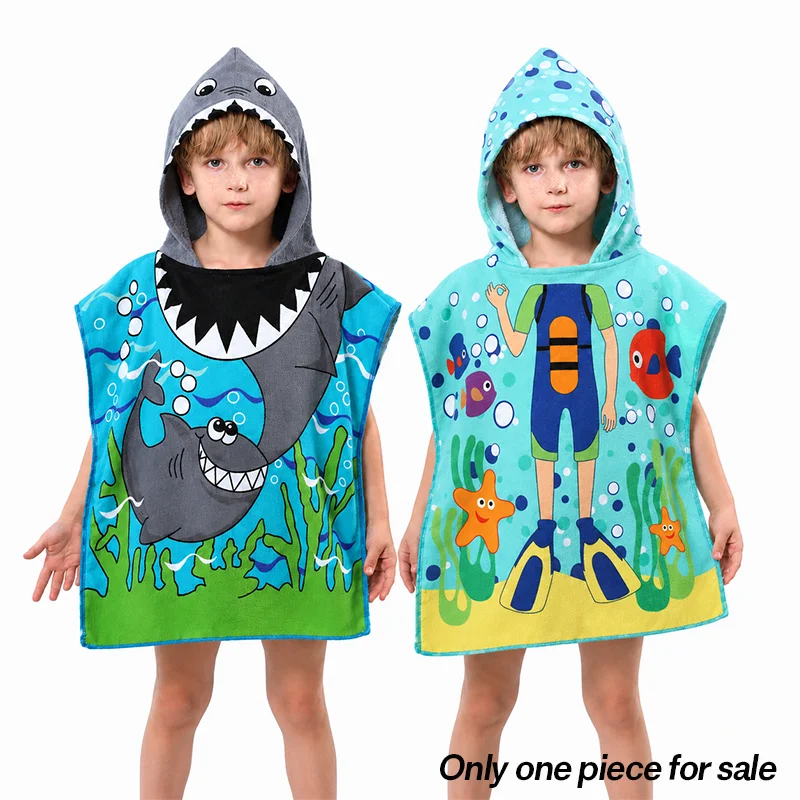 

1pc Cute Bath Cartoon Animals Hooded Beach Towel Soft Microfiber For Kids Toddlers Pool Poncho