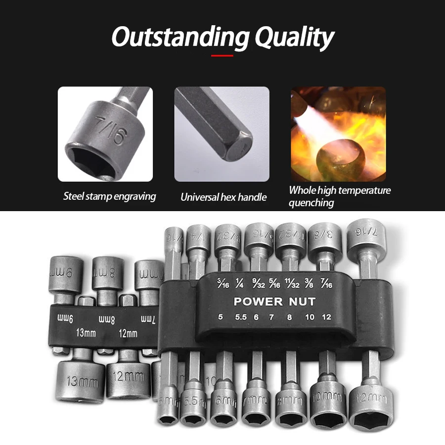9pcs/14pcs 슬리브 세트, 크롬 바나듐 강철로 단조, 전동 공구 액세서리, 미터법 및 제국 전기 바람 배치 슬리브