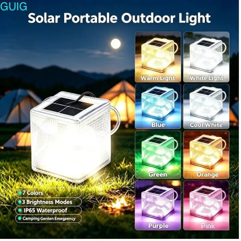 Solar LED Camping Light Portable Foldable Solar Tent Lamp Waterproof 5 Light Modes Outdoor Hanging Emergency Light 1200mAh Batte