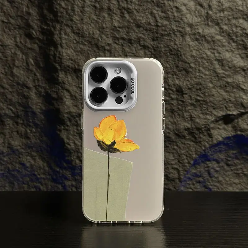 لطيف النفط اللوحة من الزهور الصفراء جراب هاتف آيفون 16 15 14 13 12 11 برو ماكس X XS XR 7 8 زائد غطاء جراب هاتف مقاوم للصدمات #2
