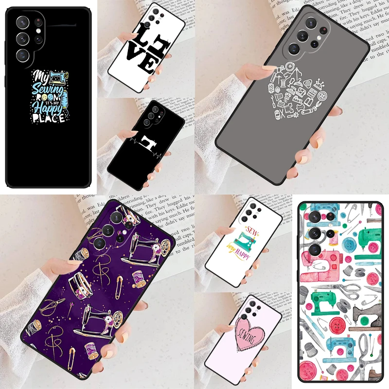 love Sewing Machine Pattern Phone Case For Samsung Galaxy S24 S23 S22 S21 Ultra S10 Note 10 Pro S20 Plus FE S9 S8 Cover