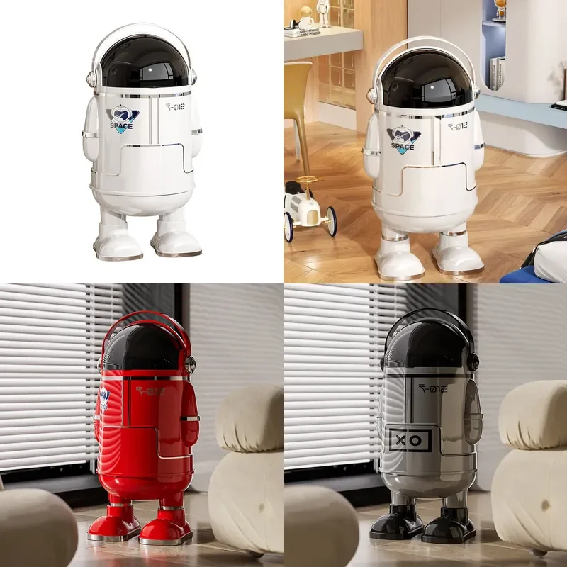 Modern Astronaut Waste Bin with Lid Wheels Large Capacity Luxury Home Kitchen Bedroom Living Room Garbage Can