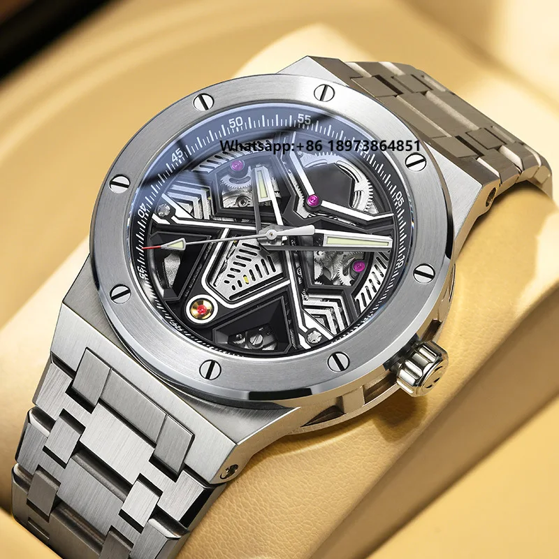 

Direct Sales Men's Luxury Automatic Watches Customizable Elegant Sapphire Round Dial Business Wristwatch With Luminous Pointers