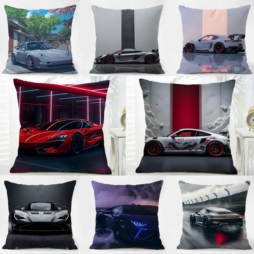 S-Sleek Modern Art Sports Car Cushion Cover Pillow Case Soft Friendly Fabric & Concealed Zipper