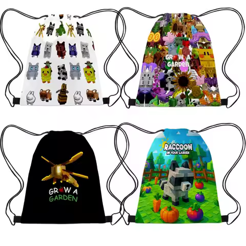 3D New Roblox Grow A Garden Cartoon Backpack Portable Drawstring Bag Drawstring Pocket Miscellaneous Bags Travel School Backpack