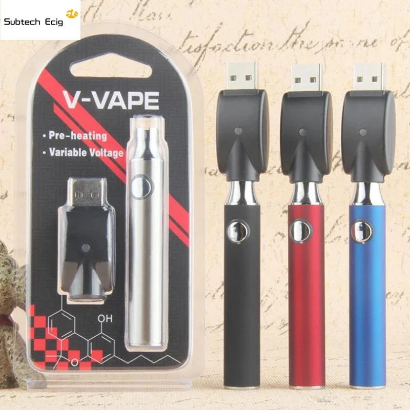 

10pcs V Vape Voltage Variable Preheat Battery 650mah E Cigarettes Vape Pens with USB Charger for 510 Thread Cartridges Carts