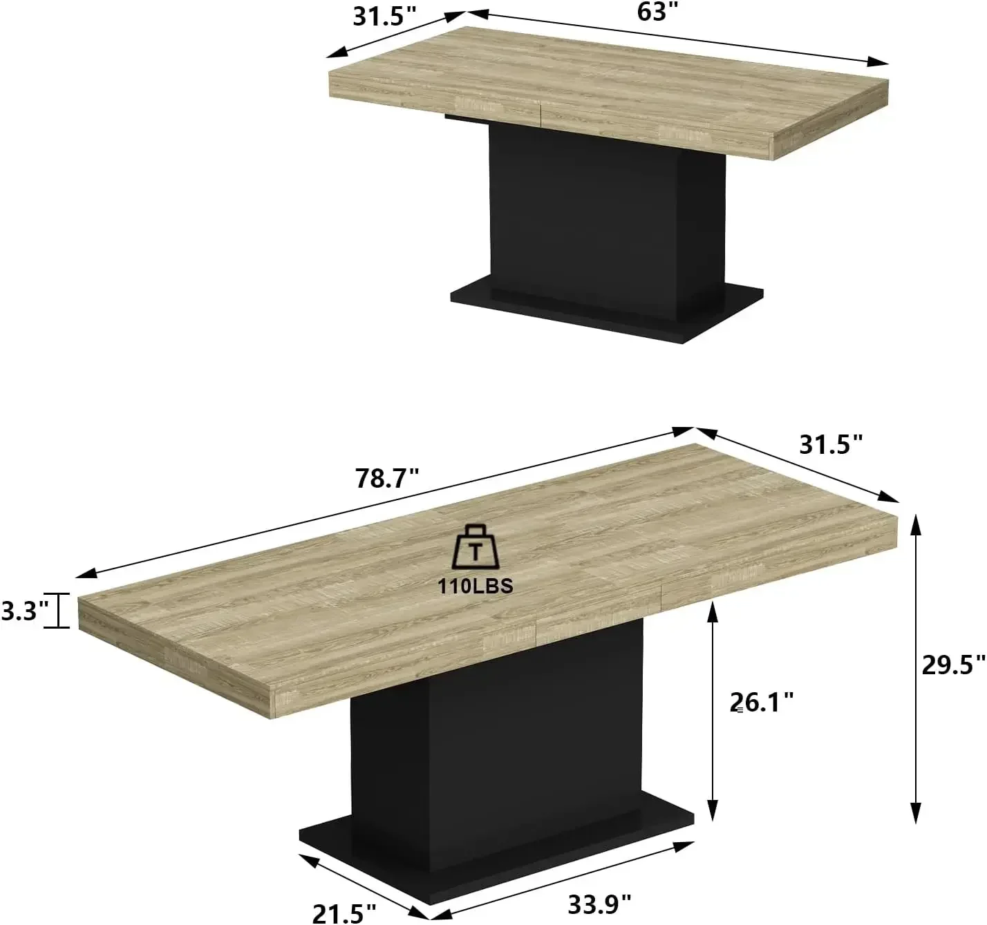 Extendable Dining Table for 8-10 People, Modern Wood Rectangular Expandable Kitchen Table Dinner Table for Dininng Room