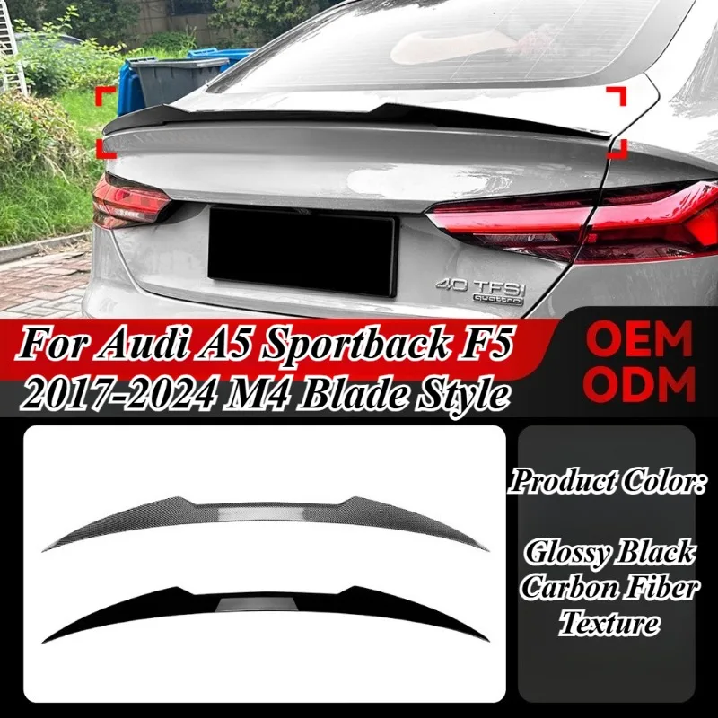 

For Audi A5 Sportback F5 2017-2024 M4 Blade Style Rear Trunk Spoiler Roof Wing ABS Material Upgrade Carbon Look Aggressive High
