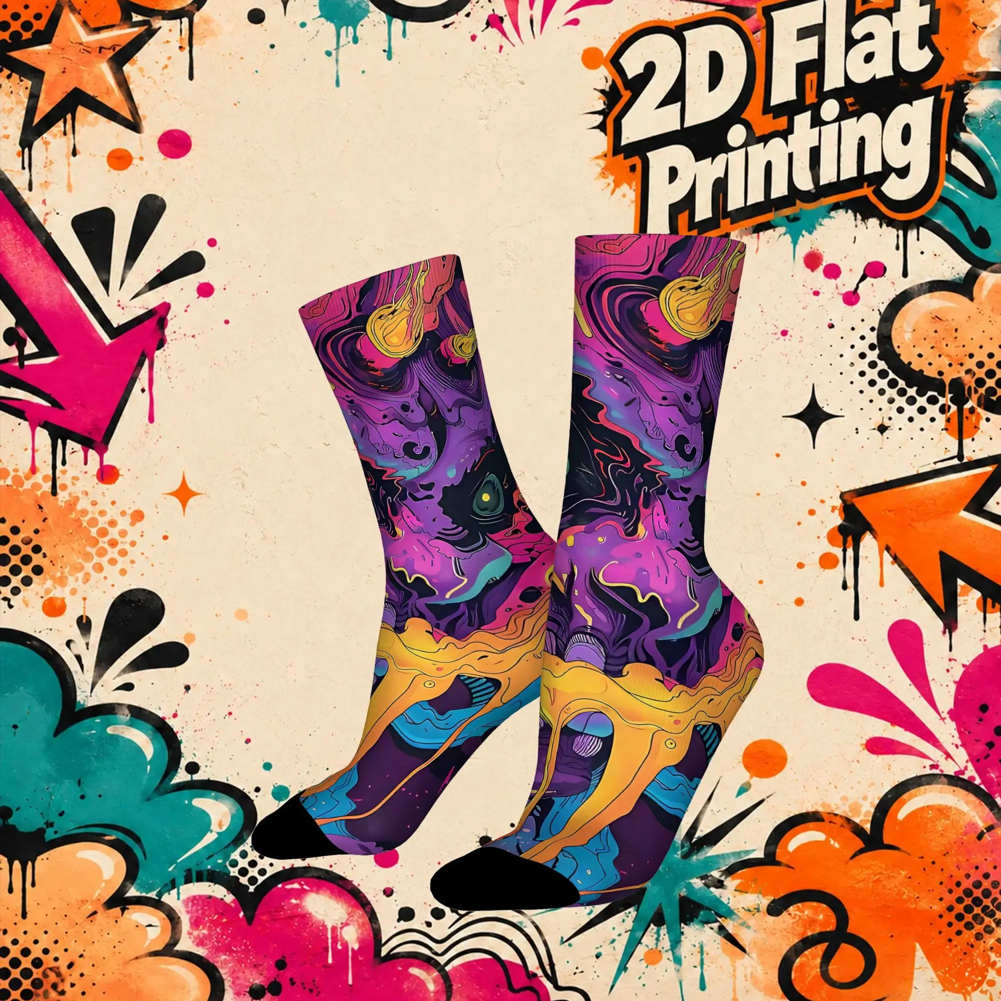 Strange Broadcast Abstract Print Vintage  Street Style Novelty Casual Crew Creative Sock Sports Socks