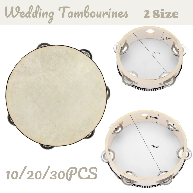 2-30PCS Wedding Tambourine Drum Noise Makers Hand Held Tambourine Single Row Metal Jingle Educational Gift Church Party 4-8Inch