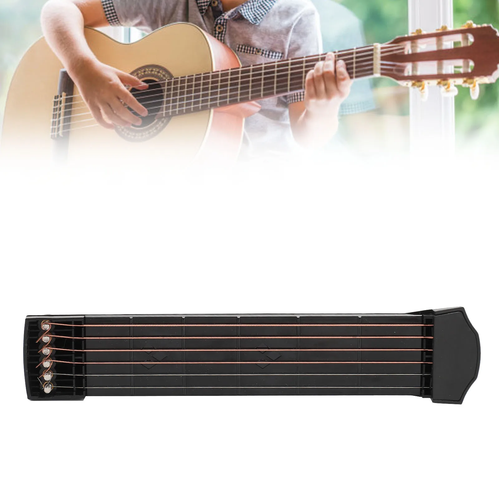

Guitar Practice Neck 6 Strings 6 Frets ABS Material Finger Trainer with Hex Wrench 2 Picks Random Colors and Black Carrying Bag
