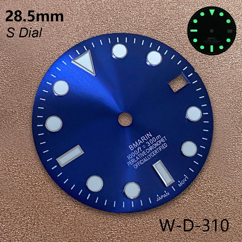 28.5mm S Logo SUB Dial Fit NH35/NH36 Japanese Movement  Green Luminous 3/3.8/4 O'clock Watch Modification Accessories