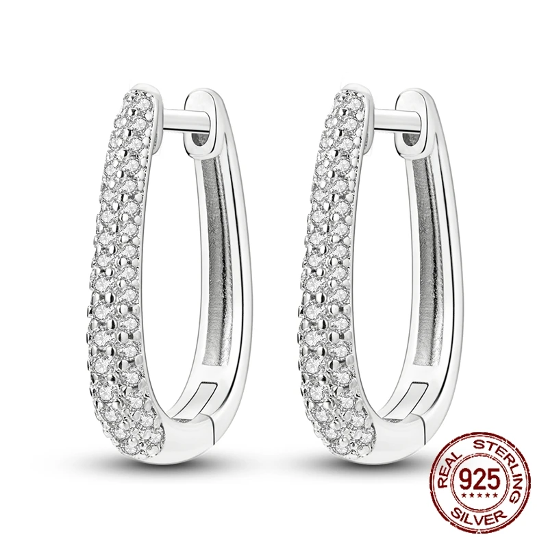 

Pave CZ U-Shaped Hoop Earrings 925 Sterling Silver Full Zircon Huggie Earring Sparkling Daily Jewelry Gift for Women