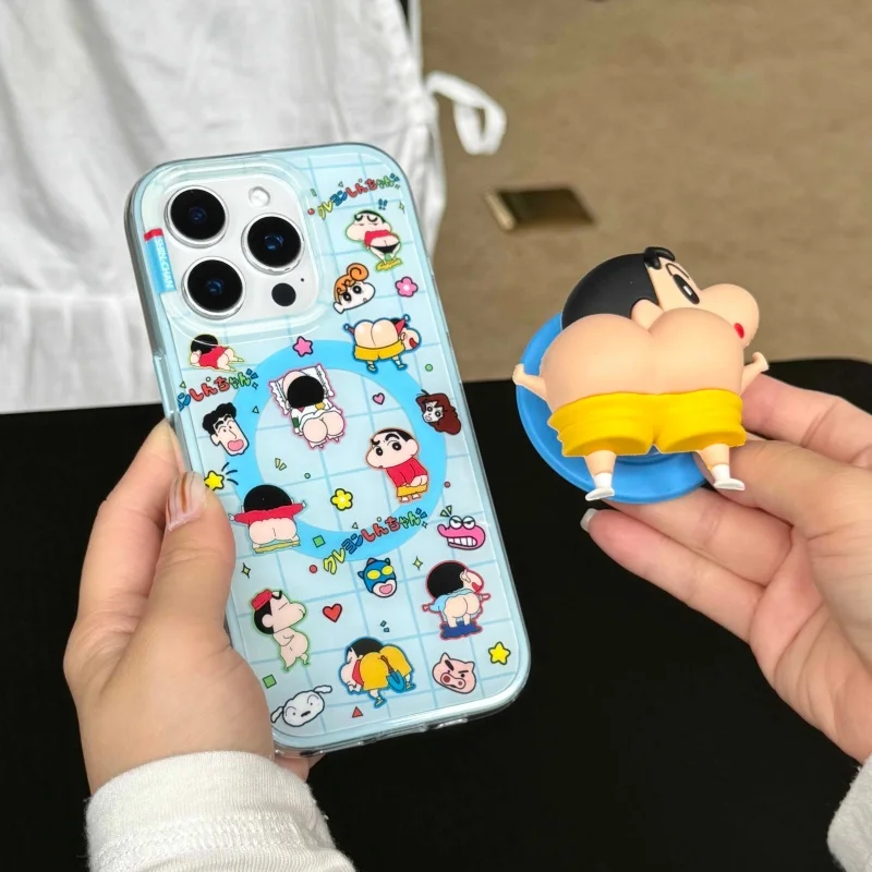 

Cute Crayon Shin-chan buttocks Magsafe Wireless Charge For iPhone Case For iPhone 17 14 15 16 Pro Max buttocks Magnetic Holder