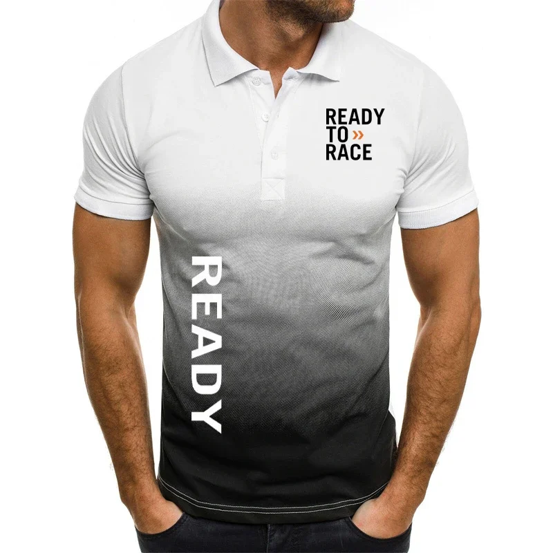 Summer Men's Short-Sleeved Polo Shirt Ready To Race Business Fashion gradient color contrast T-Shirt Enduro Cross Motocross Tees