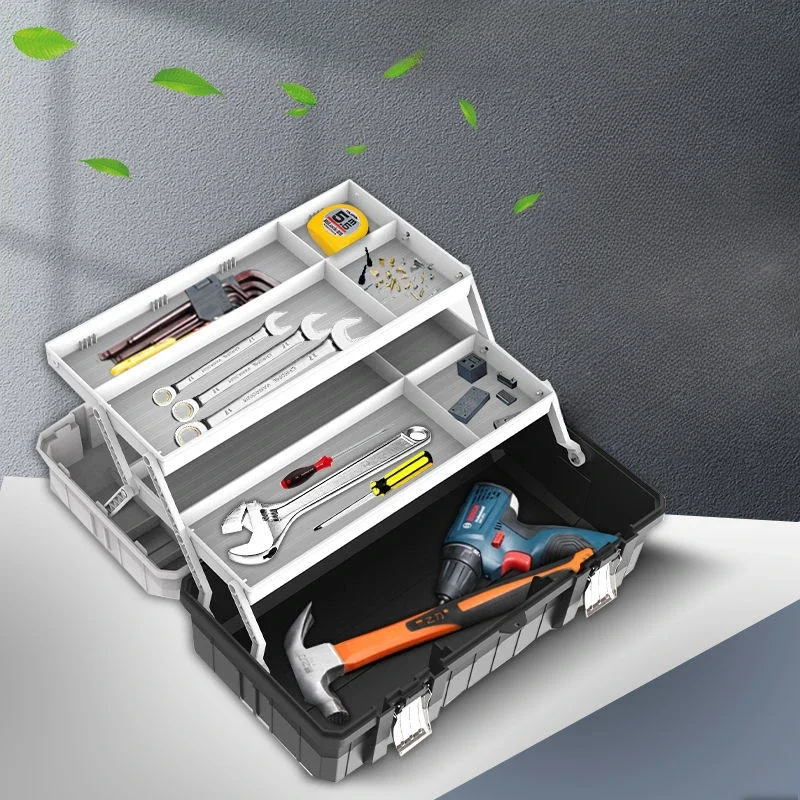 Professional System Tool Storage Box 3-tier Plastic Tool Box Garage Accessories Hard Cary Case Waterproof Suitcase Stackable
