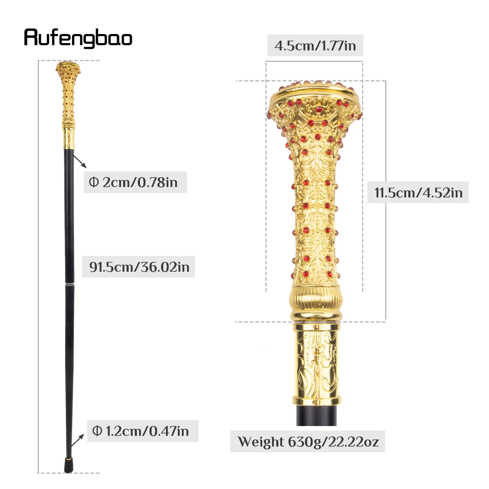 الذهبي الأحمر الاصطناعي الماس عصا للمشي الأزياء الزخرفية عصا للمشي شهم أنيقة تأثيري قصب Crosier 92 سنتيمتر