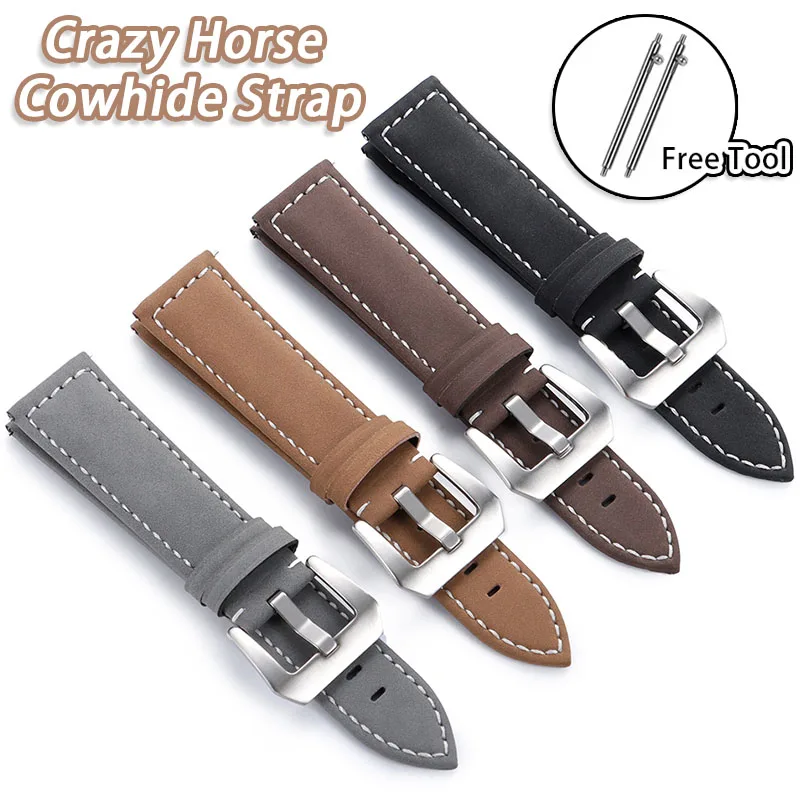 Leather Watch Strap 20mm 22mm 24mm Crazy Horse Cowhide Band for Panerai for Omega Universal Bracelet for Smartwatch Wristband