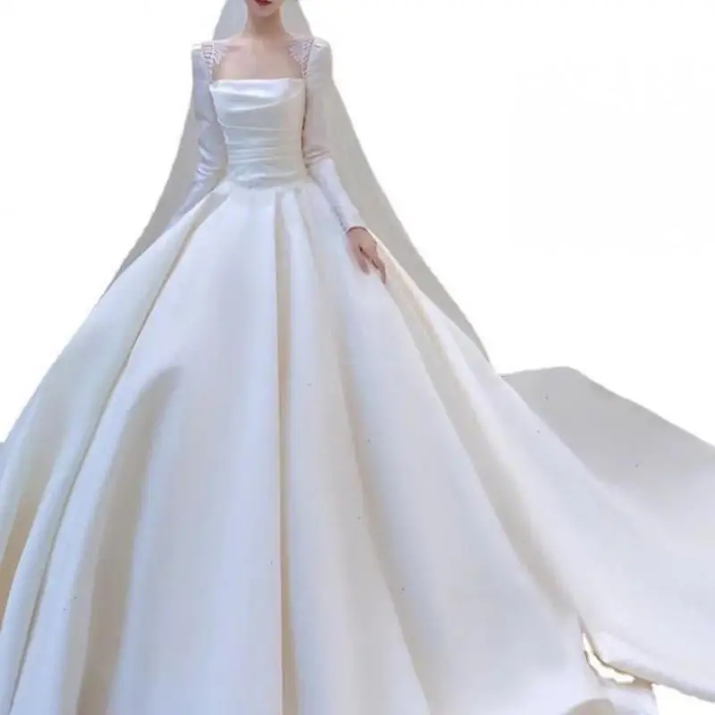 Abito da sposa con colletto quadrato alla moda con maniche lunghe abiti da sposa principessa più nuovi abito da ballo abiti di lusso semplici De Novia