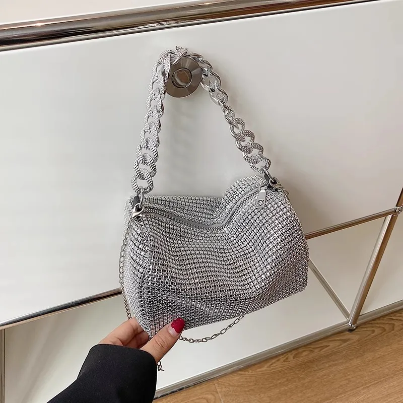 

Diamond-mounted Barrel-shaped Bags for Women Chain High End Fashion Shoulder Bag Korean Style Solid Color Zipper Crossbody Bag