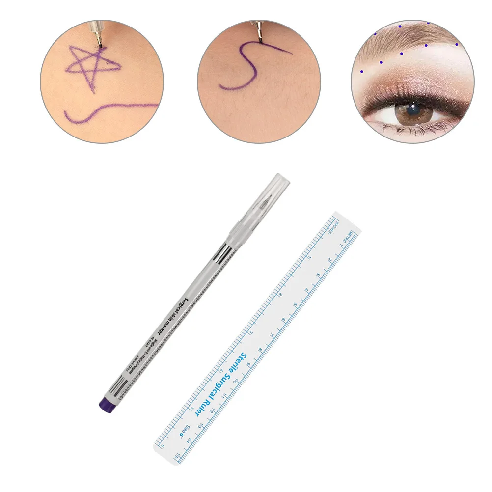 블루 0.5mm 종이 포지셔닝 눈썹 마커 펜 타투 매핑 용품 플라스틱 자 눈썹 입술 피부 마커 휴대용 라이너 도구