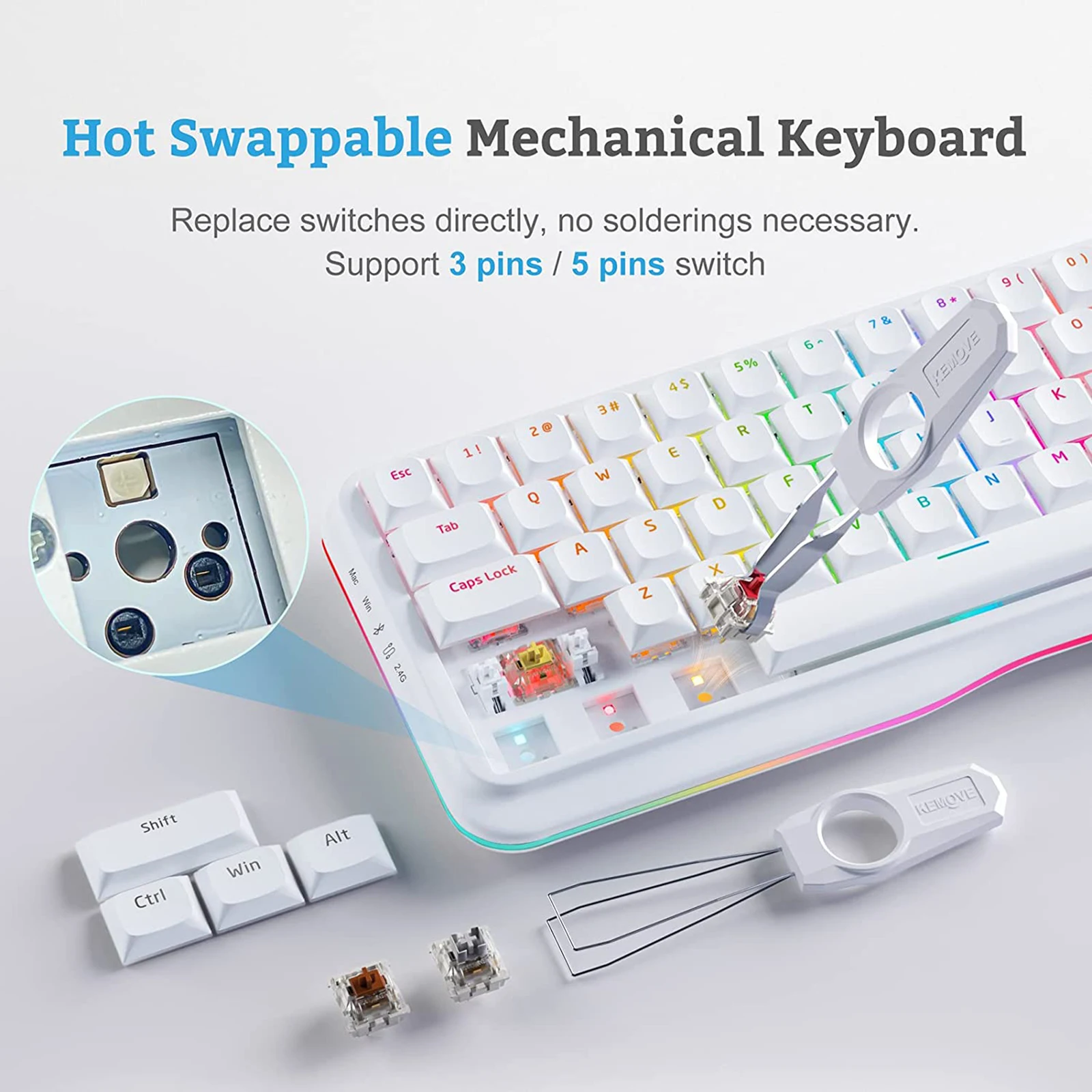 KEMOVE K68 Three Mode Mechanical Keyboard 68 Keys RGB Hot-Swappable 2.4G Wireless Bluetooth mechanical Keyboard For Win/Mac/iPad