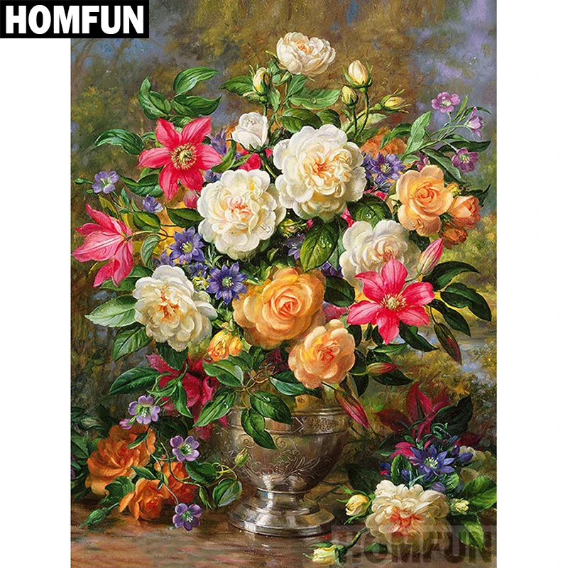

HOMFUN Full Square/Round Drill 5D DIY Diamond Painting "Colored flowers" Embroidery Cross Stitch 5D Home Decor Gift A02589