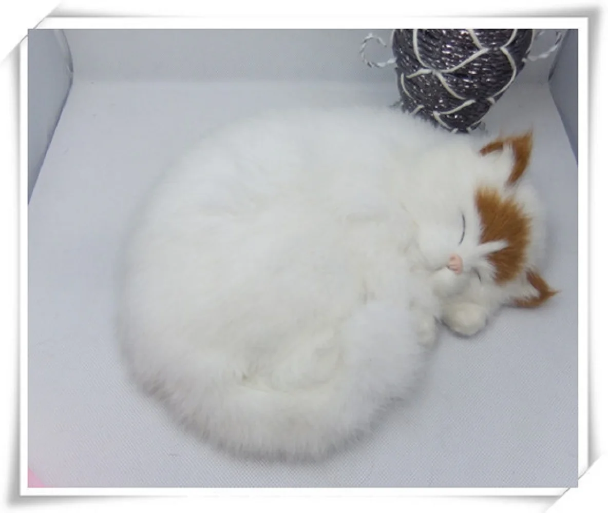 

new simulation sleeping cat polytene & fur white cat home furnishing gift 25x21cm