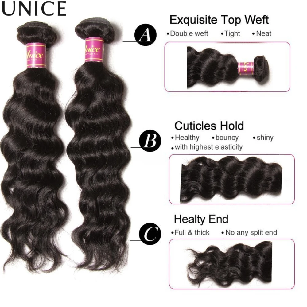 UNice Natural Wave Bundles 1Pcs 12A Grade Natural Color 100% Human Hair Bundles Sew-In Bundles Quick Weaves Human Hair Extension