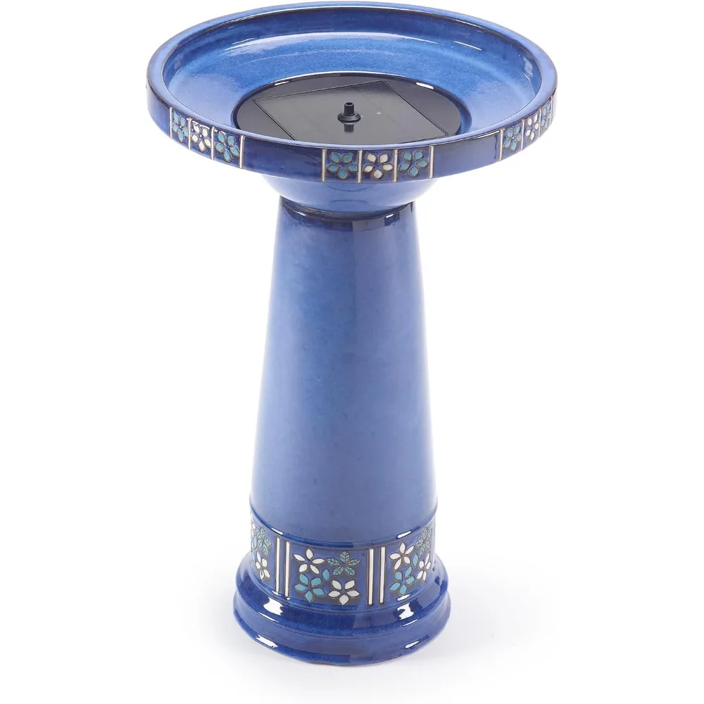 

intelliSOLAR Ceramic Birdbath with Remote - Blue Flowers