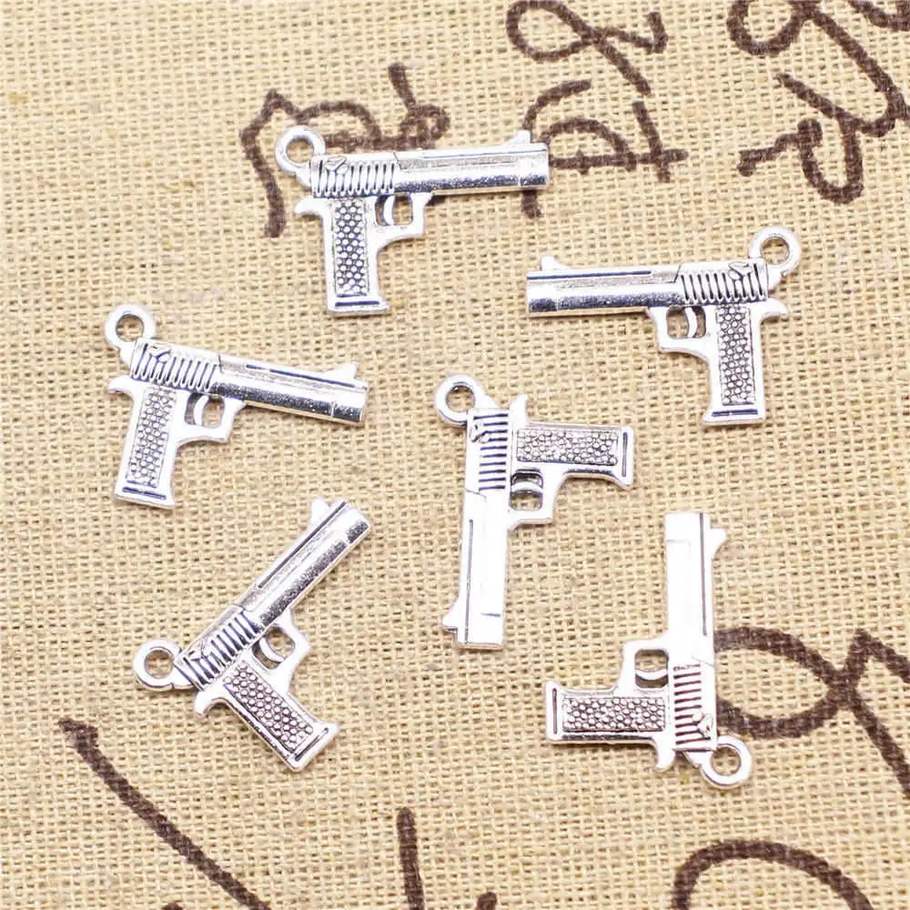 5pcs 16x24mm Pistol Charms Pendants For Jewelry Making Craft Jewelri For Woman Antique Silver Color