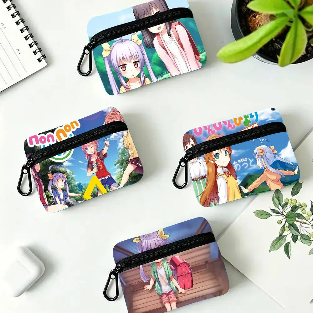 Non Non B-Biyori Anime Oxford Fabric Wallet With Zipper Hanging Multifunctional Bag For Credit Cards Keys Coins
