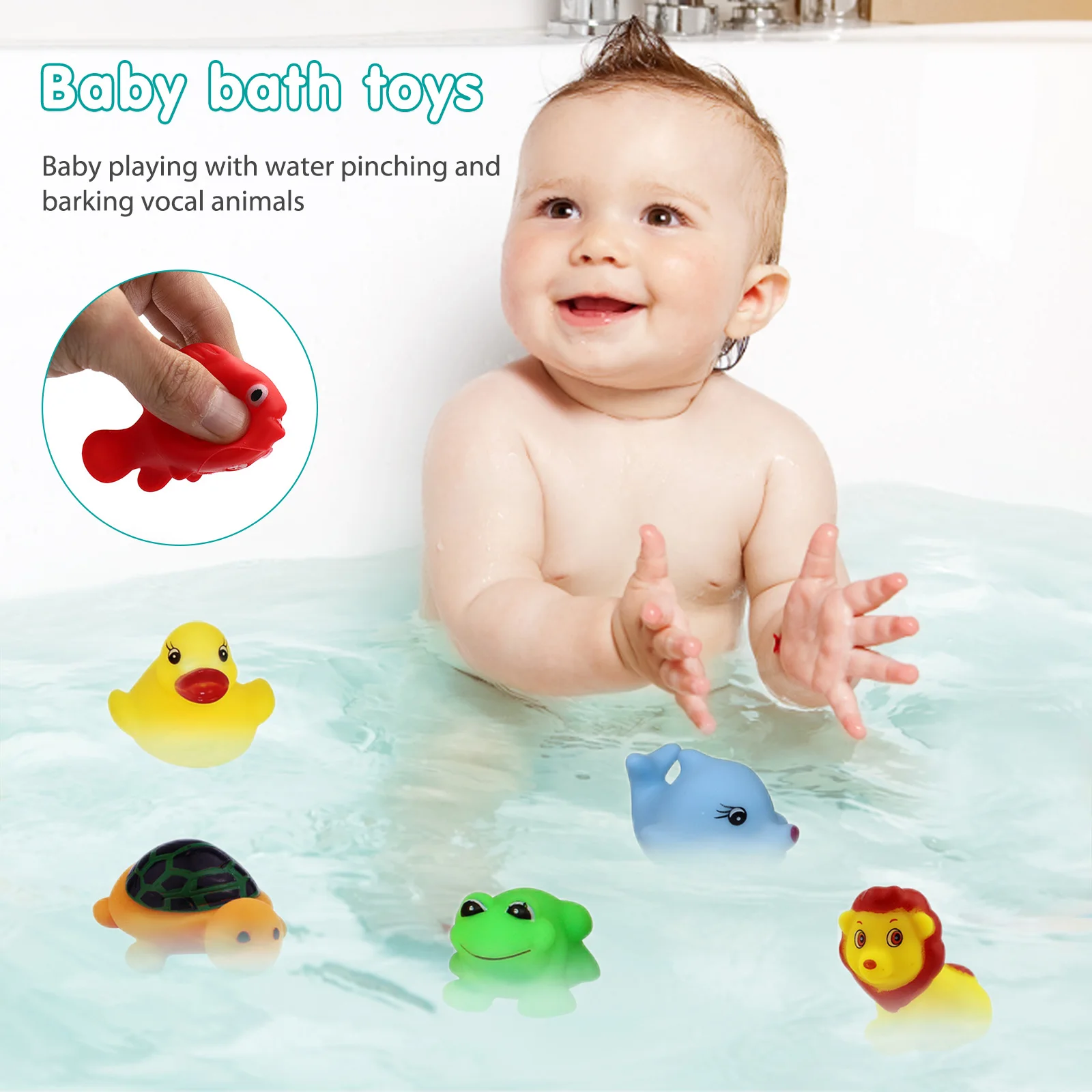 13pcs Baby Bath Toys Kids Cute Animals Pinching Toys Play Water Bathtub Funny Cartoon Squeaky Vocal Animals Toy Bathroom Shower