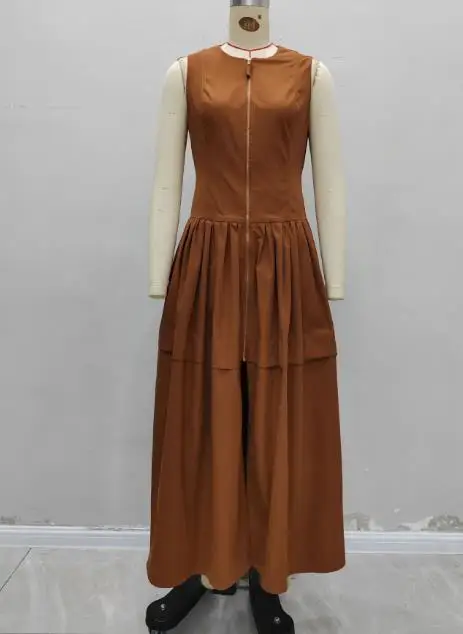 2025 elegante sexy nova moda casual sem mangas em torno do pescoço zíper frontal design cintura alta e grande balanço vestido em camadas