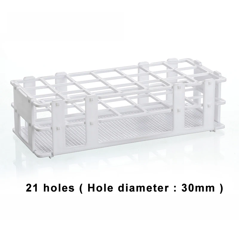 Estante de plástico para tubos de ensayo de 30mm, caja de tubos desmontables de 21 agujeros, color blanco, 1 unidad