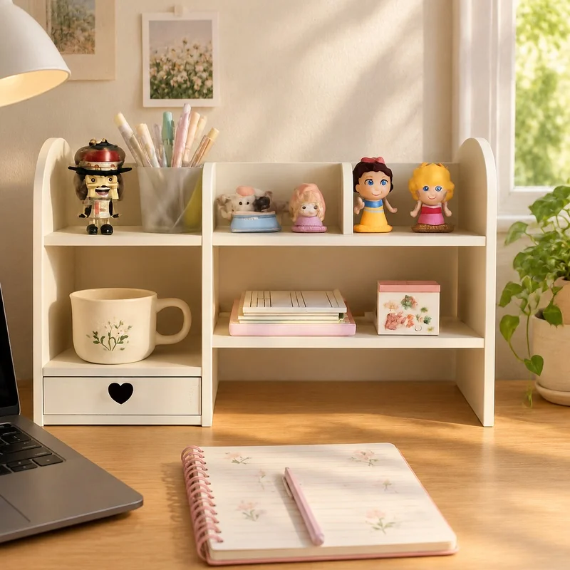 Double-Layer Desktop Organizer Shelf for Makeup and Office Supply Storage